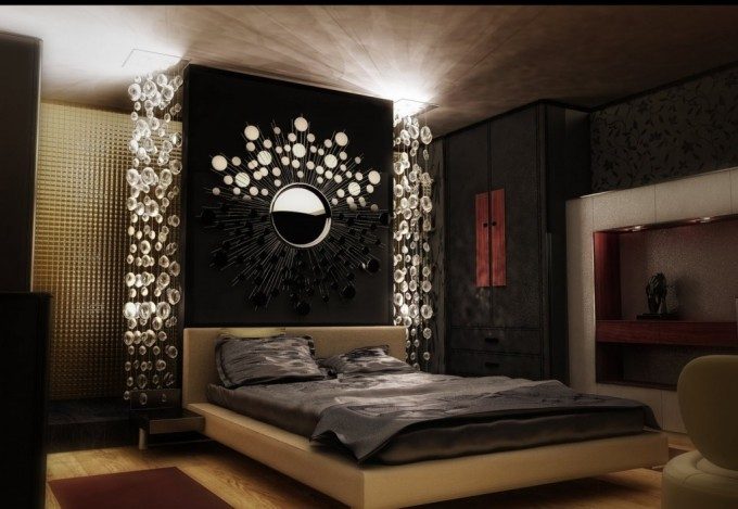 Luxurious black bedroom with an amazing design.